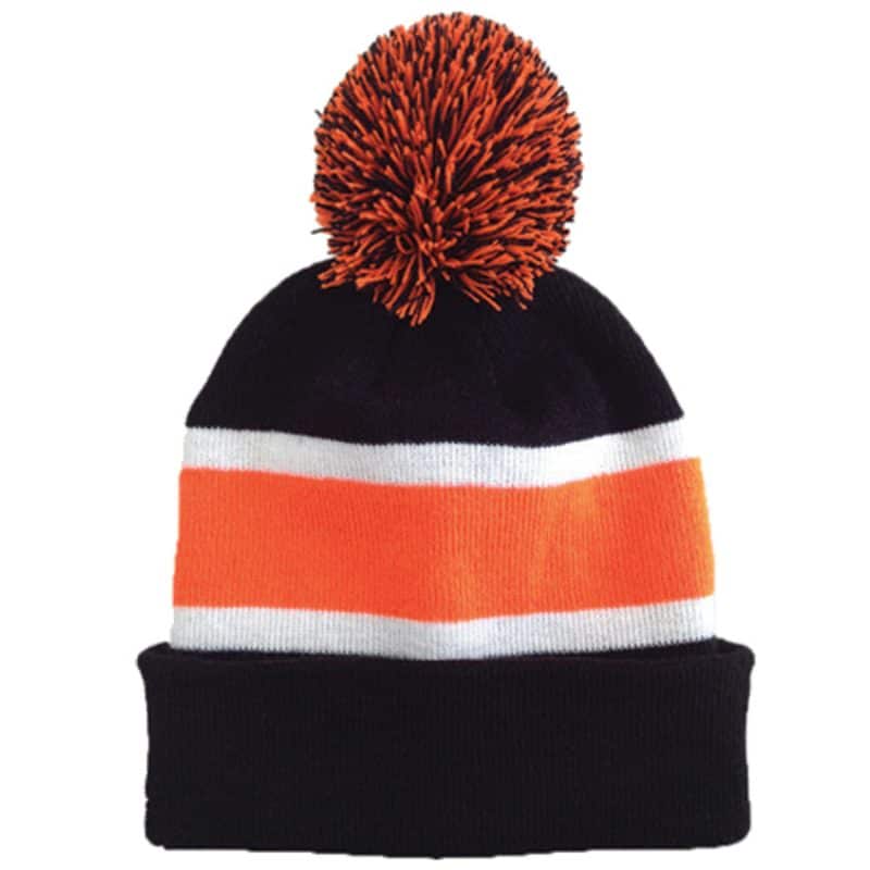 Striped Beanie w/Pom - 1