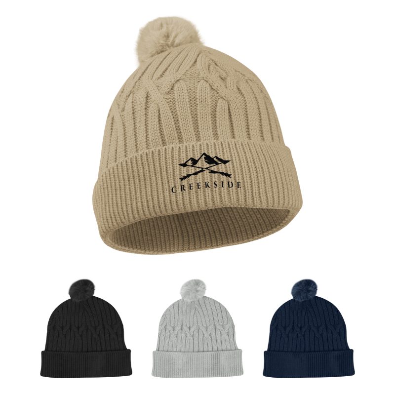 Courtney Cable Knit Rpet Pom Beanie - 2