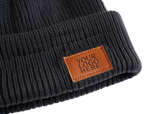 Custom beanie with leather patch