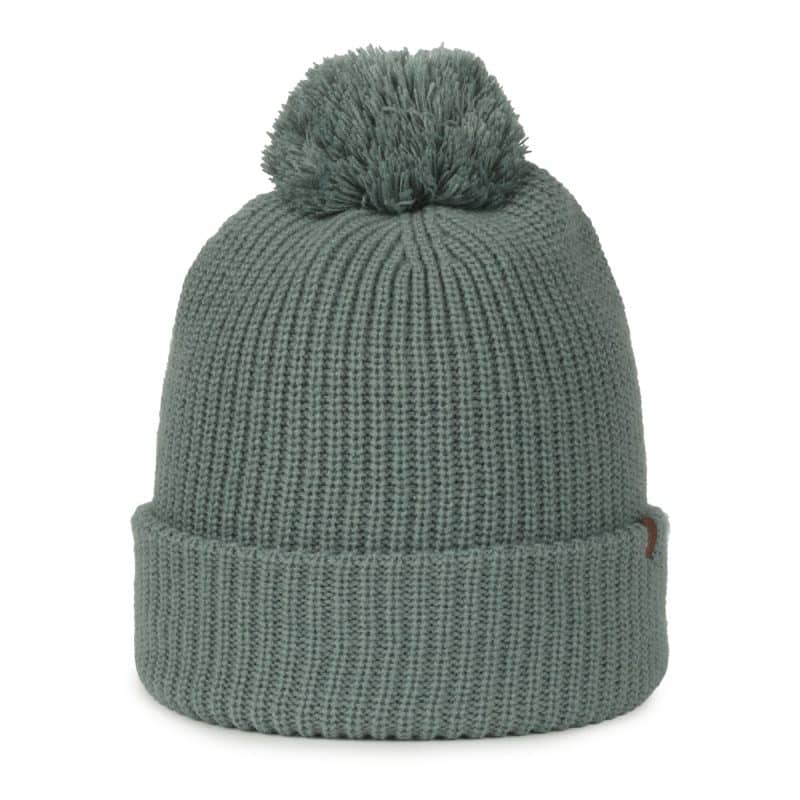 Rib Knit Watch Cap w/Pom - 1